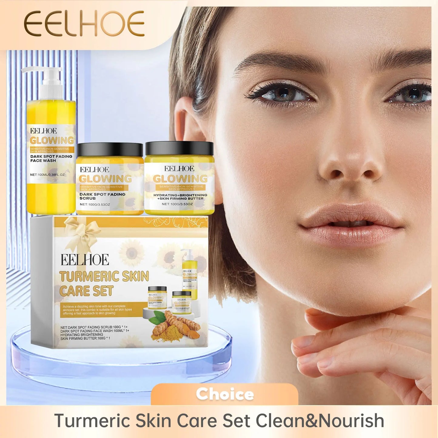 Eelhoe Turmeric Face Care Set – Wash, Cream & Scrub