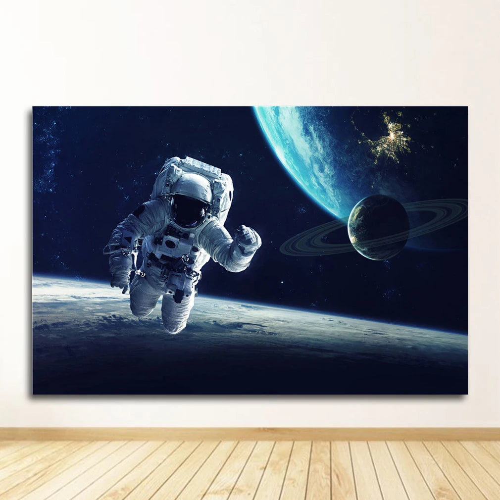 Space Galaxy Canvas Wall Art – Astronaut Planet Universe Poster