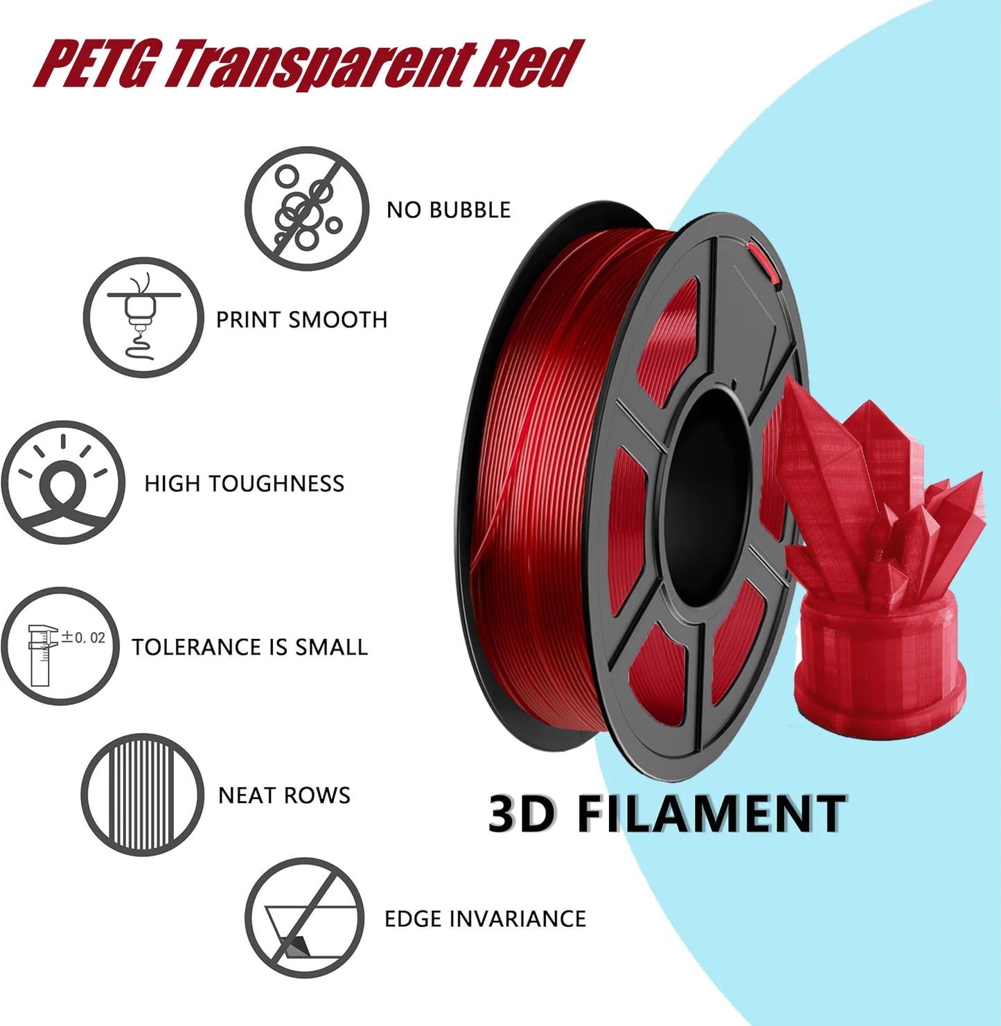 3D Maliang PETG Filament 1.75mm Translucent 600mm/s | 250g–1kg