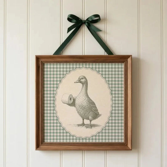 Retro Green Gingham Duck Canvas Wall Art Print | Home Decor Canvas Wall Art Peaceful Pleasures Health and Wellness G5240 30x40cm Unframed