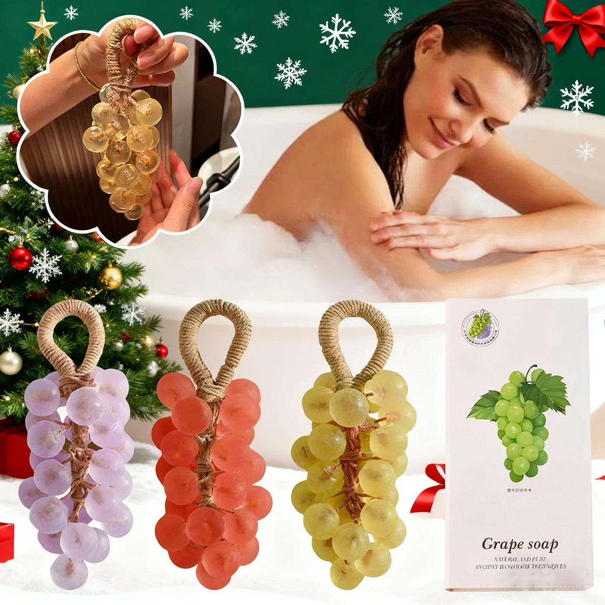 Handmade Grape Cluster Soap on a Rope – Aromatic Natural Plant Soap Bar Gift with Box | Home Decor Bath Soap Peaceful Pleasures Health and Wellness