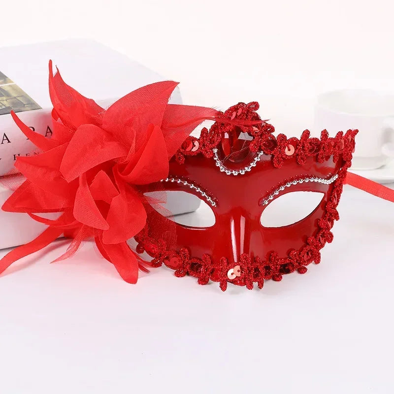 Halloween Princess Half Face Mask Makeup Ball Lily Flower Party Sexy