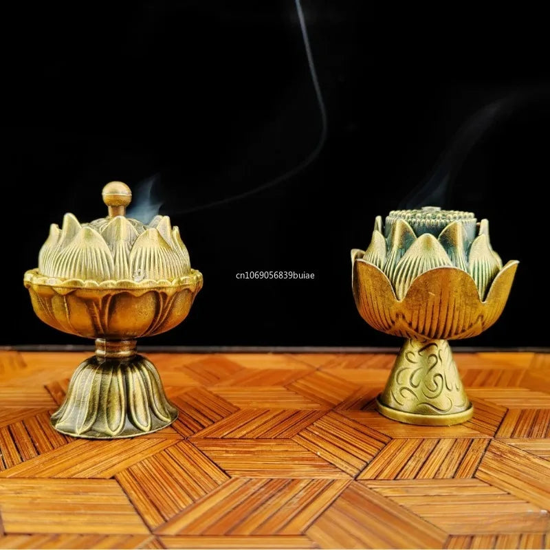 Buddhist Utensils Incense Burner Lotus Incense Censer Archaic Copper Alloy Sandalwood House Furnishings Home Office Decoration Peaceful Pleasures Health and Wellness