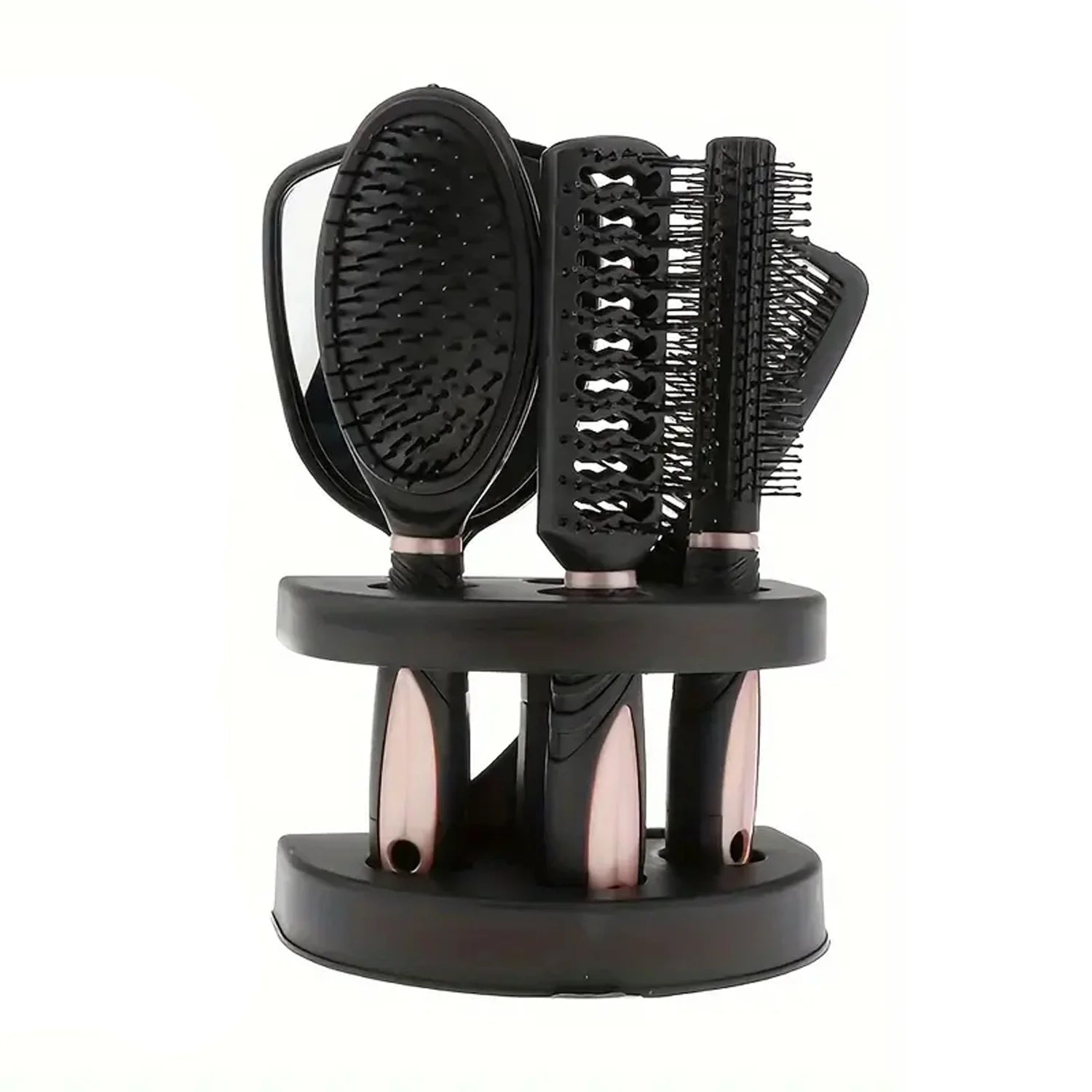 5-Pack Comb Brush Set Professional Massage Comb Cosmetic Hair Styling Tool Set With Mirror Hair Brush Holder Peaceful Pleasures Health and Wellness pink