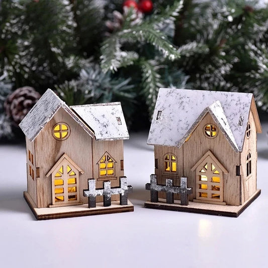 Christmas LED Light Wooden House Luminous Cabin Merry Decorations Peaceful Pleasures Health and Wellness