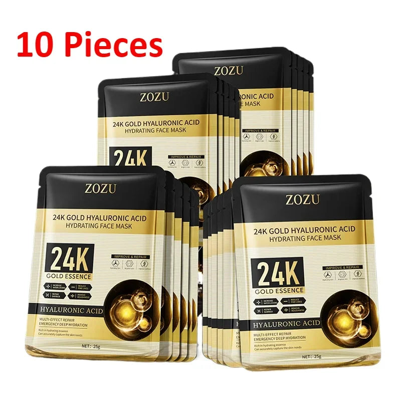 10-Pack 24K Gold Hyaluronic Acid Face Masks – Korean Skincare