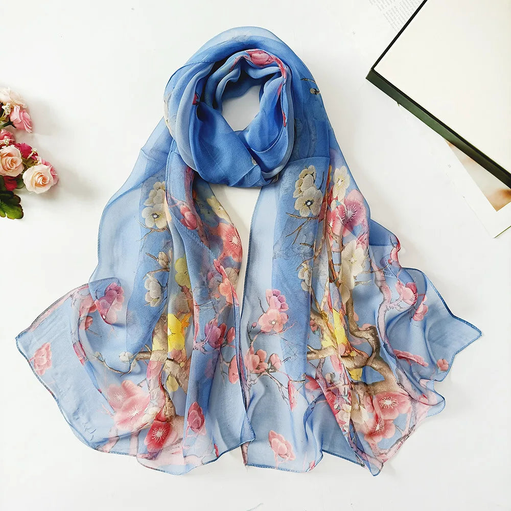 Women's Ink Lotus Chiffon Scarf – Lightweight Floral Print