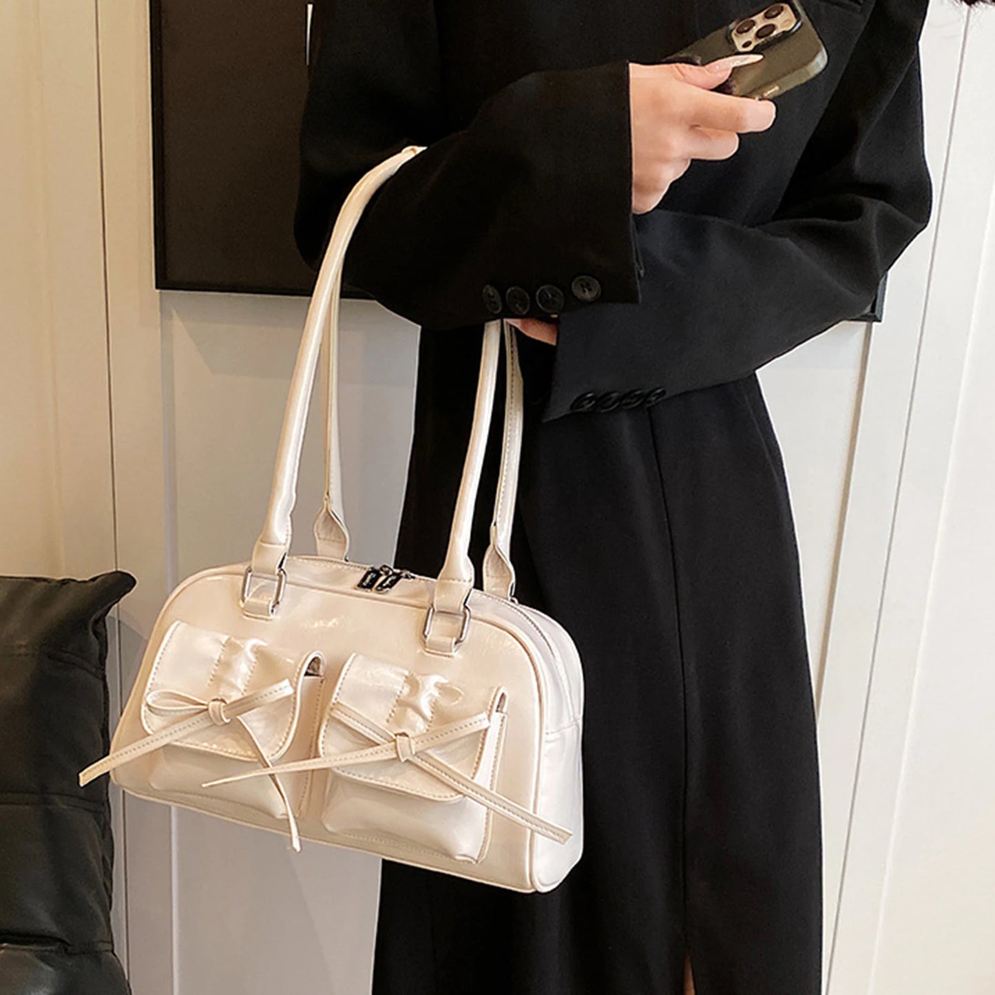 Ladies Elegant PU Shoulder Bag Fine Workmanship and Temperamental Handbag Exquisite Gift for Ladies Birthday Peaceful Pleasures Health and Wellness