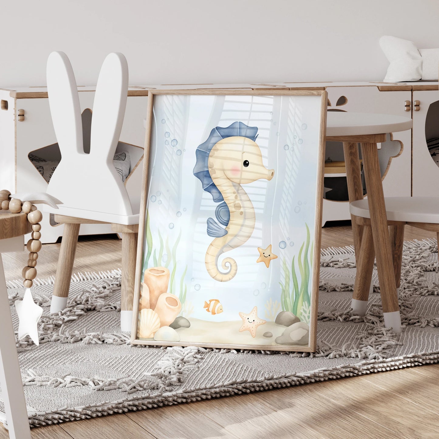3-Piece Cartoon Octopus & Seahorse Canvas Wall Art Print Set