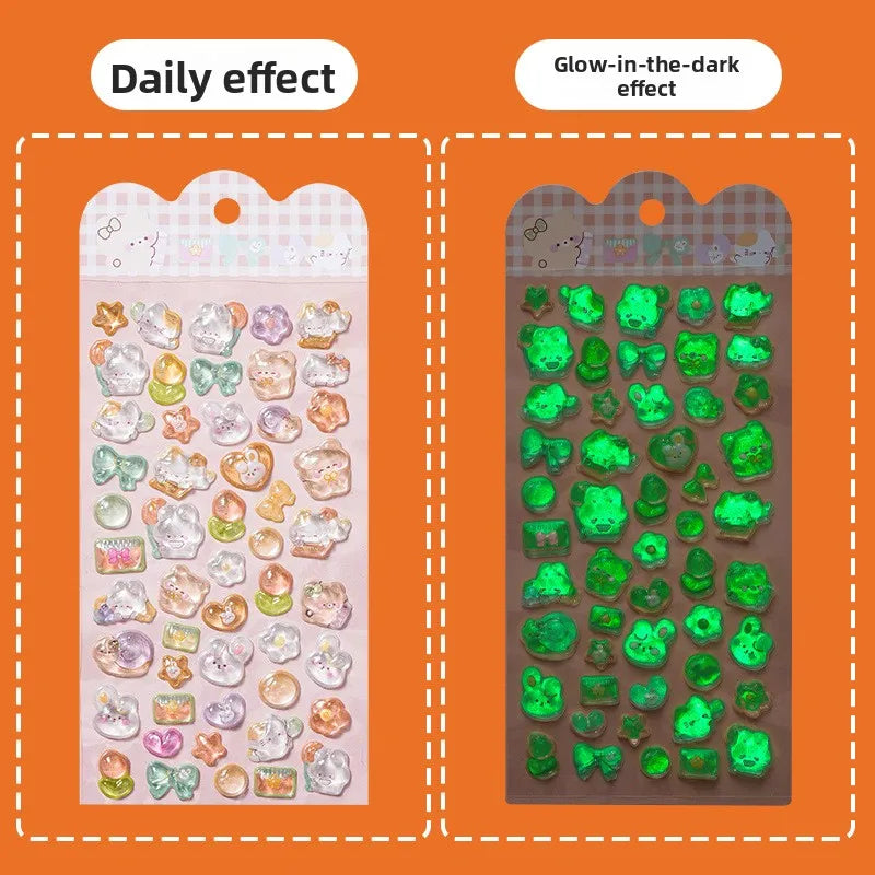 Luminous 3D Embossed Cartoon Stickers | Japanese Kawaii Decals
