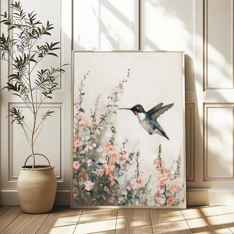 Vintage Spring Wildflowers Canvas Wall Art – Roses & Swans