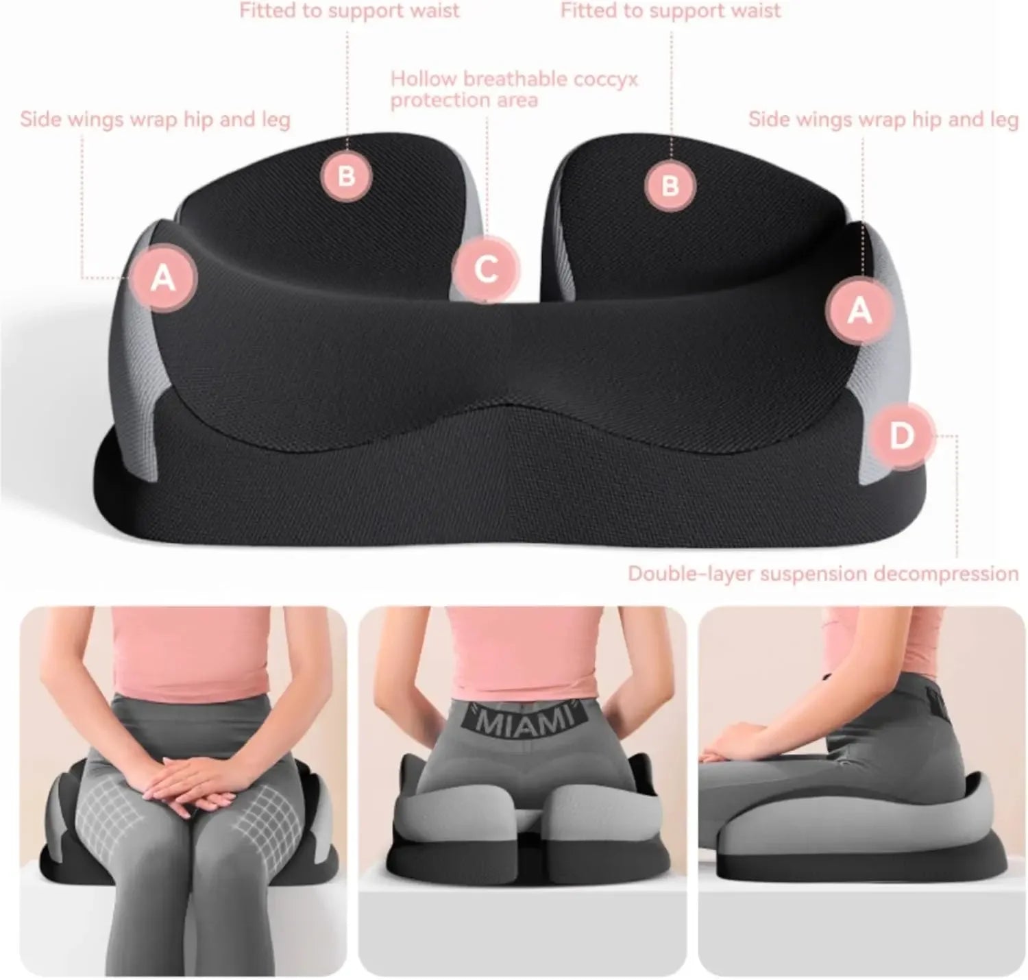 Memory Foam Seat Cushion for Office Chairs, Wheelchair, and Car Seats - Relieves Back and Tailbone Pain Peaceful Pleasures Health and Wellness