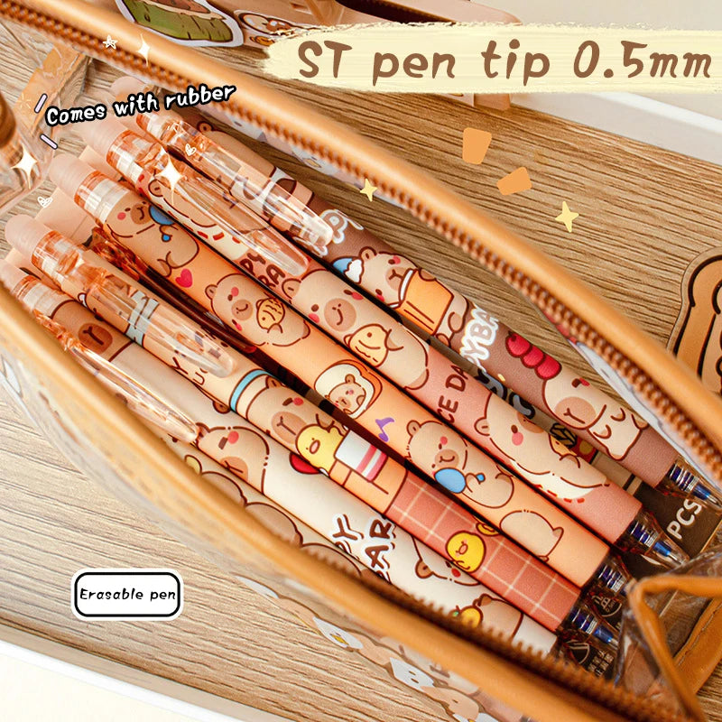 Cute Capybara Gel Pens Kawaii Pen Quickly-drying Blue Erasable Office