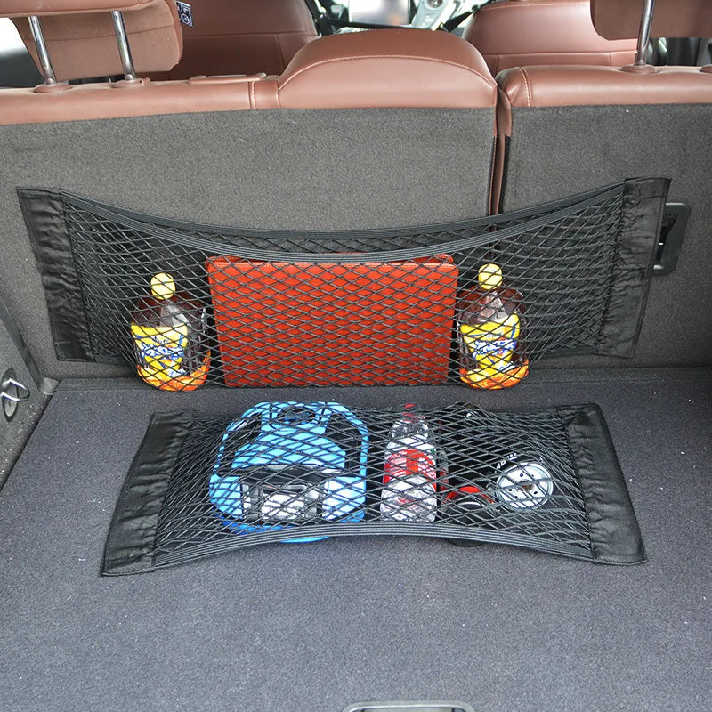 Self-Adhesive Magic Tape Car Trunk Mesh Storage Organizer Elastic Cargo Net Pocket Universal Trunk Seat Back Storage Accessories Peaceful Pleasures Health and Wellness