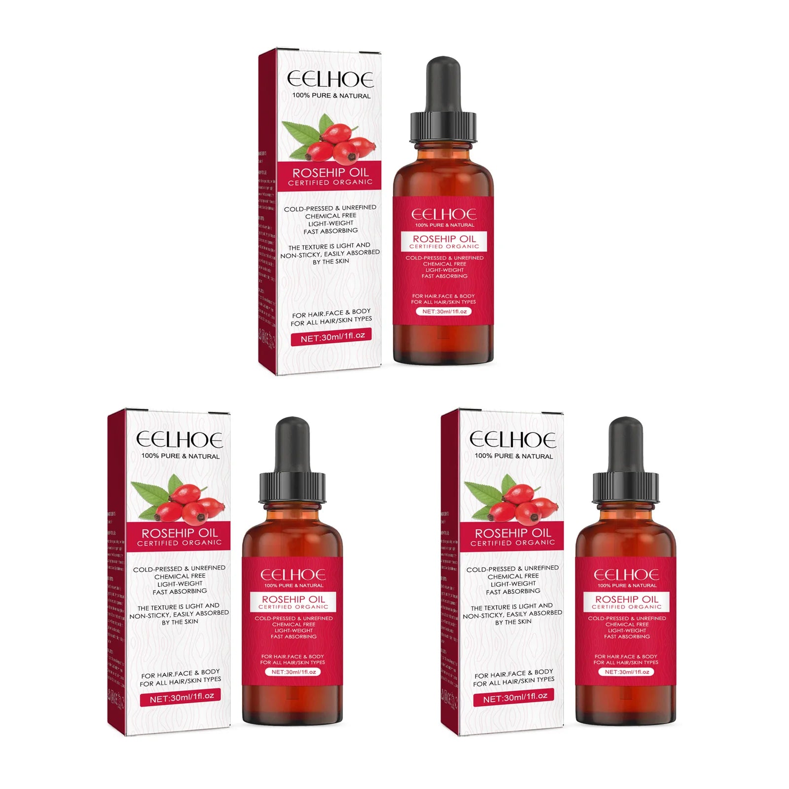 EELHOE Rosehip Facial Oil – Anti-Aging, Firming & Brightening 30ml Peaceful Pleasures Health and Wellness 3 x 30ml Boxed