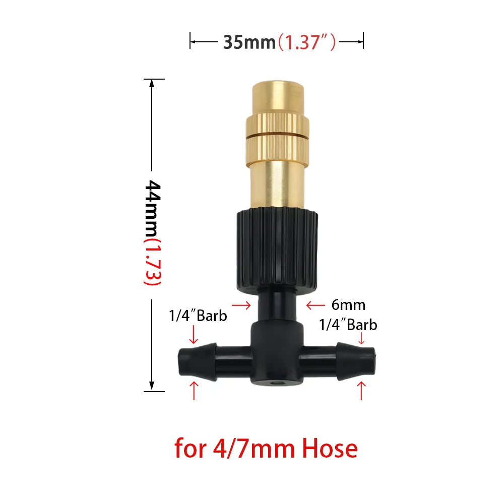 10-100PCS Adjustable Brass Spray Nozzles with 4/7mm Hose Misting Watering Sprinkler 1/4” Tee Joint for Garden Greenhouse Lawn Peaceful Pleasures Health and Wellness