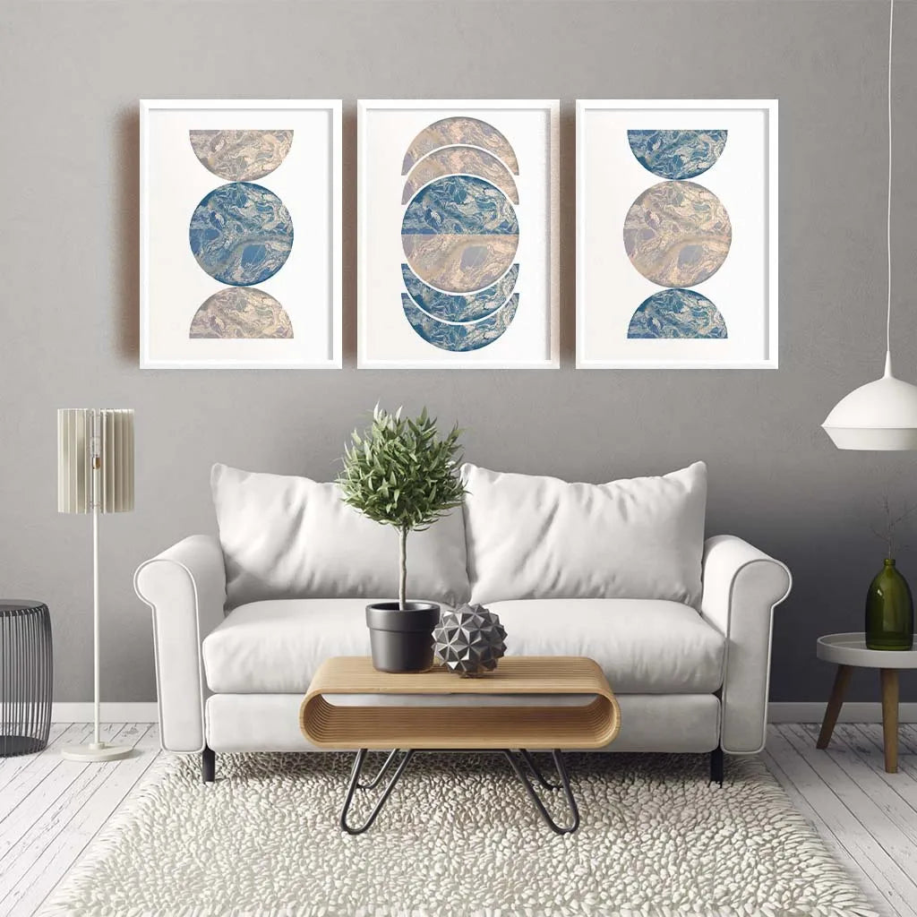 Abstract Wall Art Blue Beige Geometric Half Circle Canvas Painting Nordic Style Poster Prints for Bedroom Living Room Wall Decor Peaceful Pleasures Health and Wellness