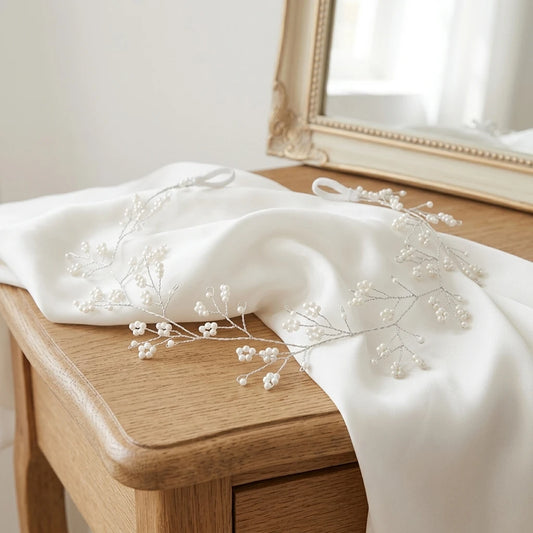 Bridal Hair Band With Hand-made Pearl Millet Flower For Wedding Dress Accessories Peaceful Pleasures Health and Wellness