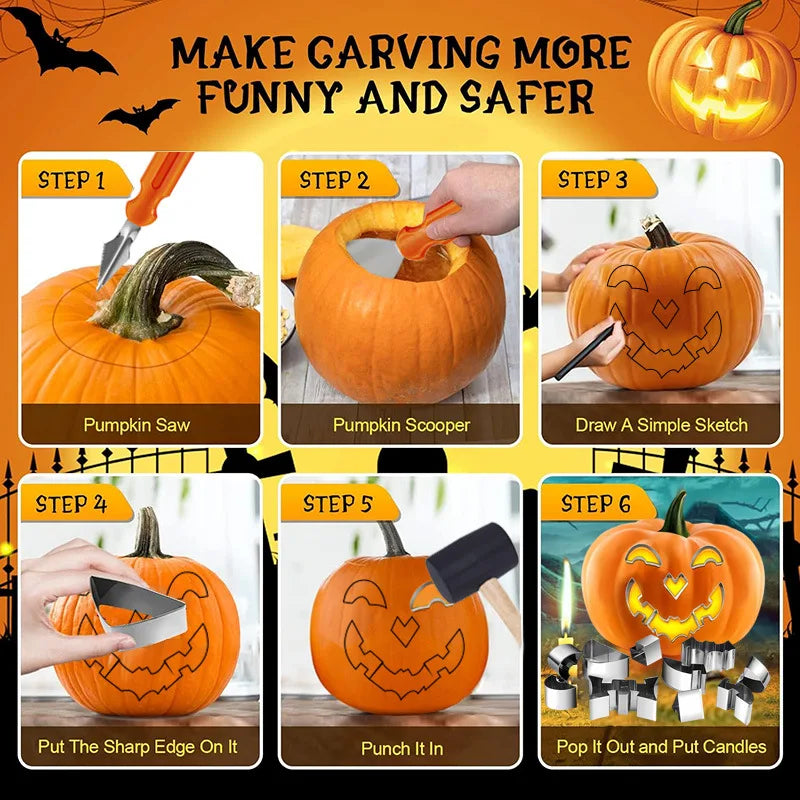 Halloween Pumpkin Carving Kit – Steel Tools, Knives & Stencils