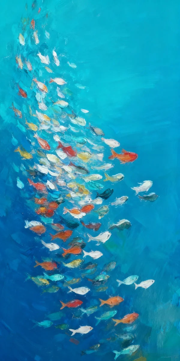 Large Size Abstract Fish Posters Wall Art Nordic Blue Sea Fish Print For Living Room Fish School Canvas Painting Home Decor Peaceful Pleasures Health and Wellness 5 50x100cm