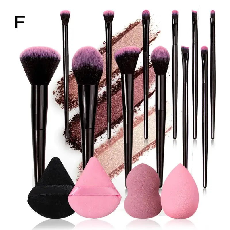 12Pcs Professional Makeup Brush Set Soft Synthetic Hair Brushes With Powder Puff For Foundation Powder Eyeshadow Travel Tools Peaceful Pleasures Health and Wellness Black F