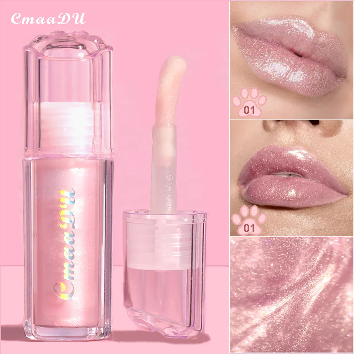CmaaDU Pearlescent Glitter Lip Gloss – Plumping Mirror Shine