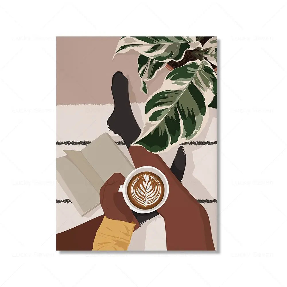 African Woman Reading Canvas Wall Art | Black Girl Poster