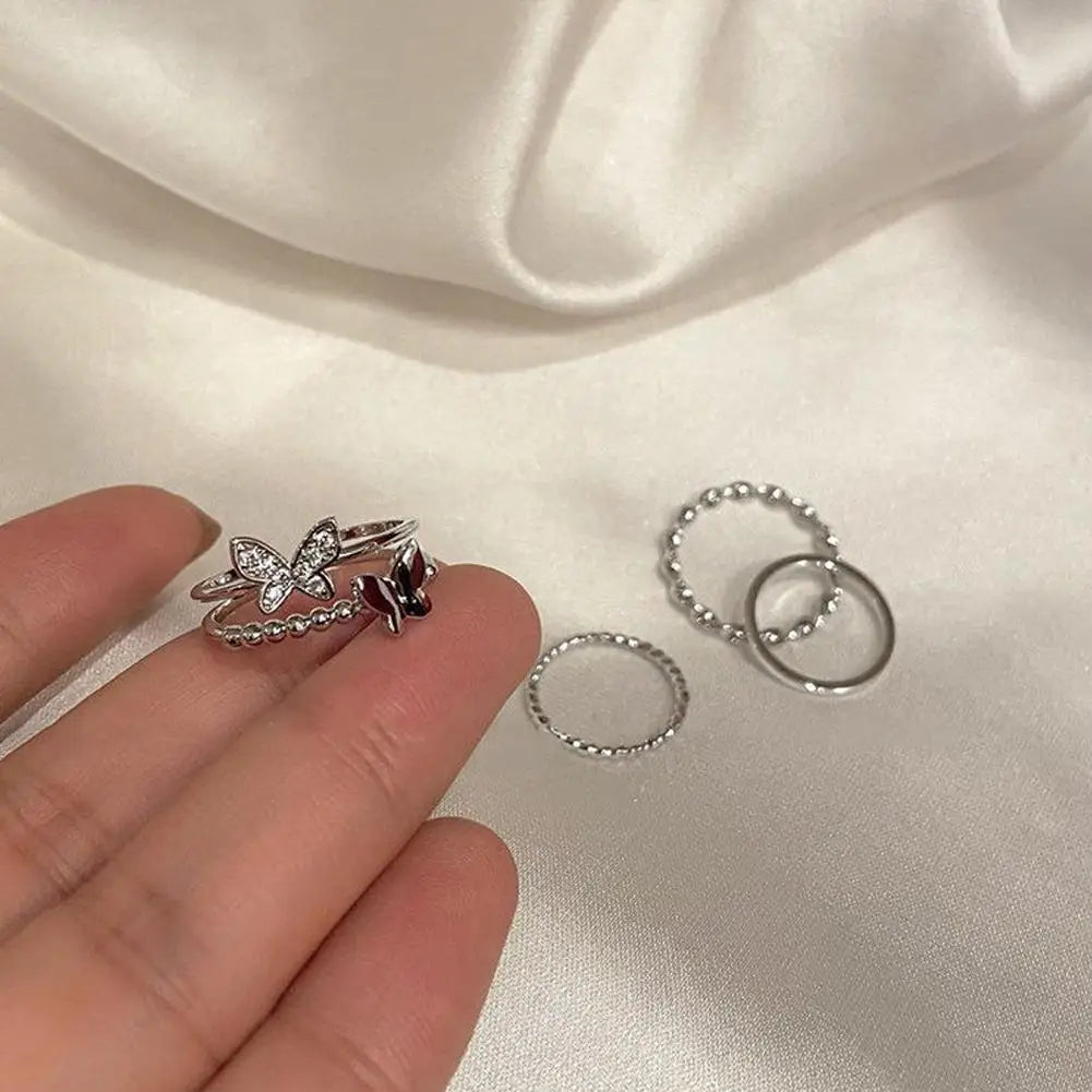 4-Piece Punk Butterfly Ring Set – Hip Hop Women's Jewelry