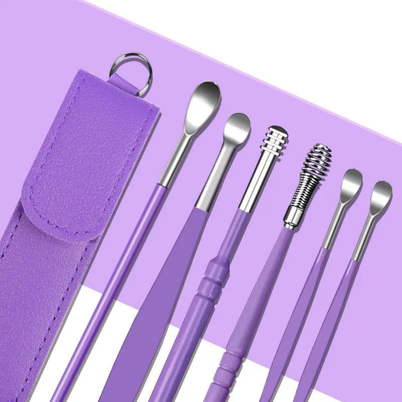 6pcs Ear Pick Earwax Removal Kit, Ear Cleansing Tool Set, Ear Curette Ear Wax Remover Tool With Storage Box, Ear Wax Cleaning To Peaceful Pleasures Health and Wellness purple