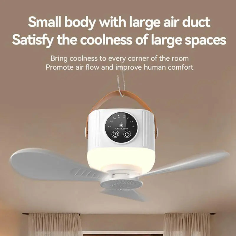 Portable Ceiling Fan with Light & Remote | 3600mAh USB