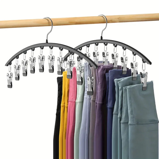 1pc Curved Shape Hanger, Metal Yoga Pants Hangers, Organizer For Closet, Pants Hanger With 10 Clothespins, Holds 10 Leggings Peaceful Pleasures Health and Wellness