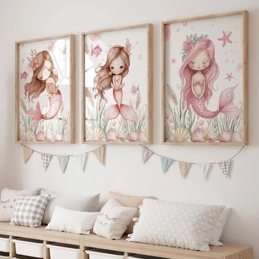 Pink Mermaid Canvas Wall Art Print | Kids Room & Home Decor Canvas Wall Art Peaceful Pleasures Health and Wellness