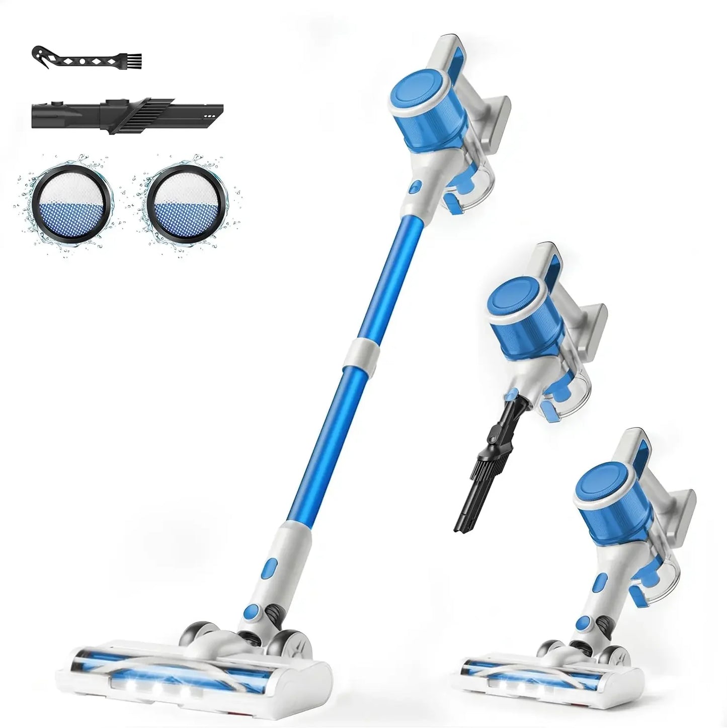 Lightweight Cordless Stick Vacuum Cleaner - 45 Min Runtime, 8-in-1 for Hard Floors & Carpets, Blue & White Peaceful Pleasures Health and Wellness United States