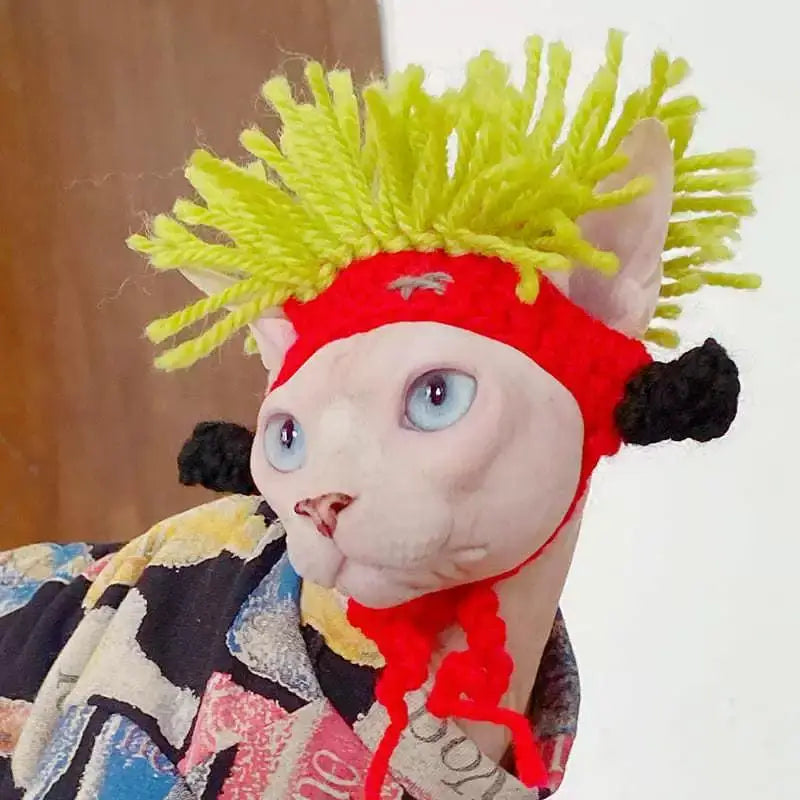 Funny Pet Hat Sphynx Devon Rex Cat Dog Headwear Punk Reggae Rock Style Cosplay Costume Decoration Accessory Peaceful Pleasures Health and Wellness