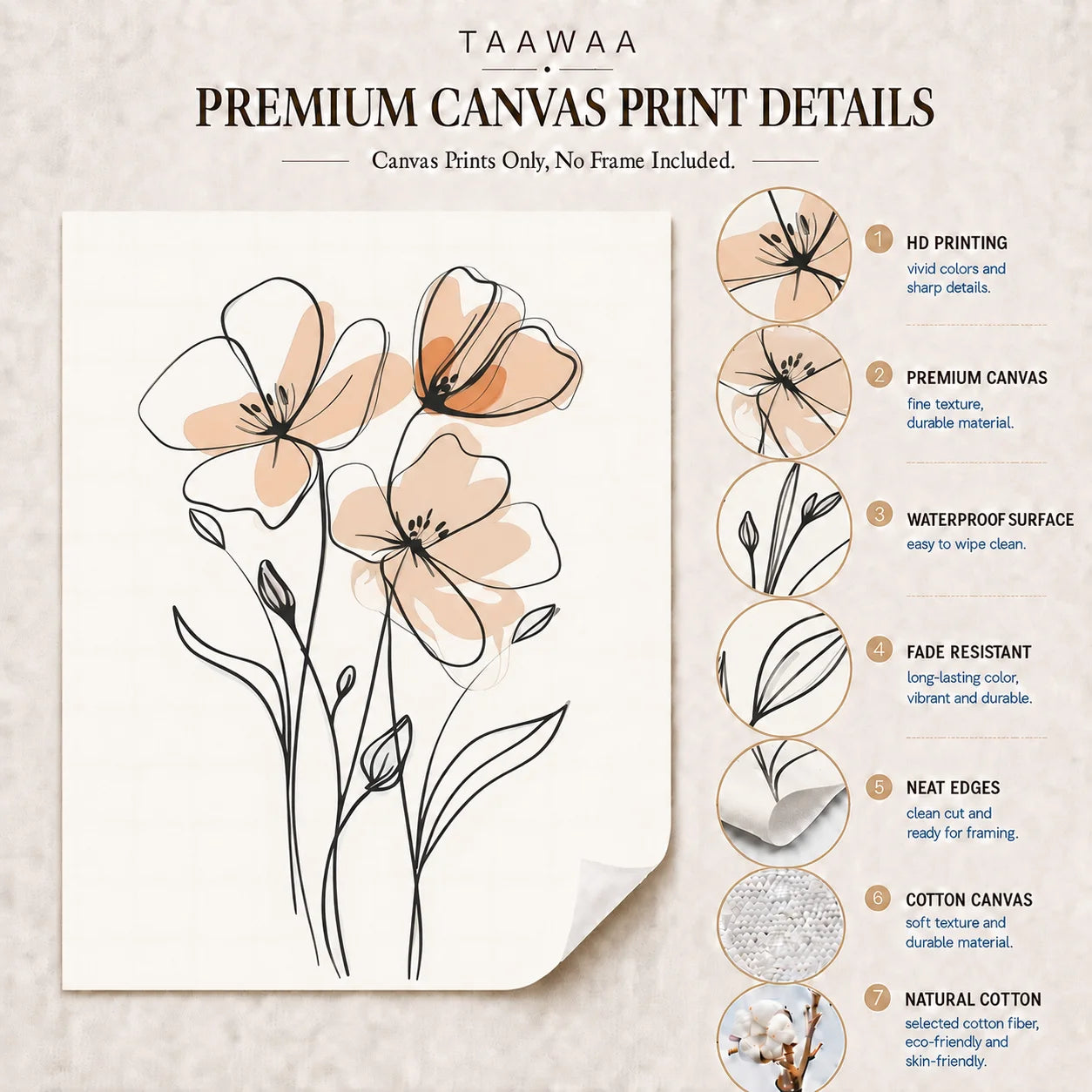 Botanical Flower Canvas Wall Art | Nordic Minimalist Print Canvas Wall Art Peaceful Pleasures Health and Wellness