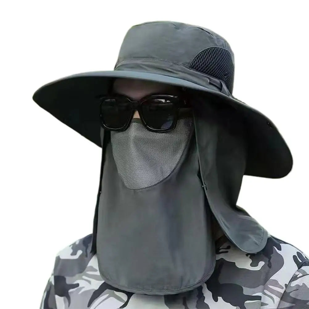 Men Fishing Cooling Sun Hat Mask Summer Big Brim Anti-ultraviolet Travel Mountaineering Outdoor Sunshade Sunscreen Fisherman Hat Peaceful Pleasures Health and Wellness Green