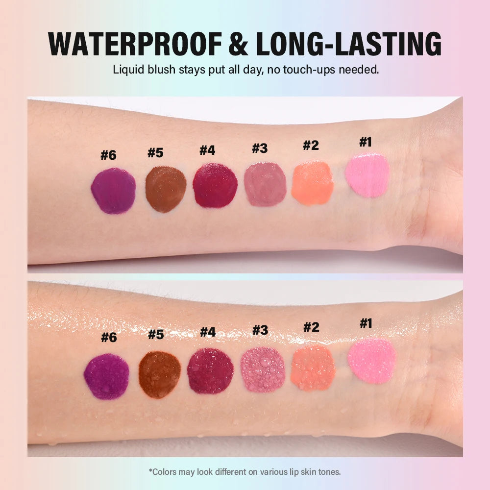 Cheek Blusher 6 colors Long-Lasting Cheek Stain All-Day Blendable Liquid Blush Long-Lasting Blush Sponge Applicator Cheek Makeup Peaceful Pleasures Health and Wellness