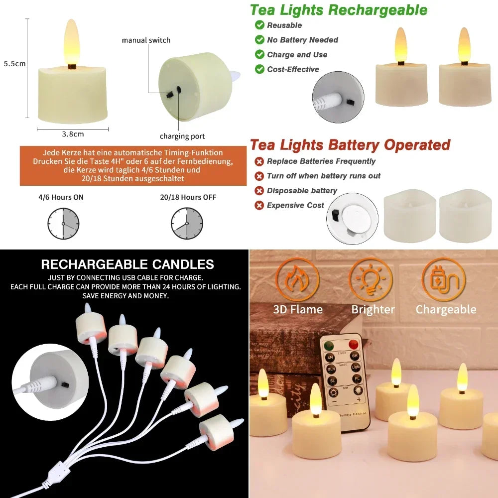 Rechargeable Flameless Flickering Candles LED Tealights 12/24-Pack with Remote & Timer Battery Operated for Christmas Home Decor Peaceful Pleasures Health and Wellness