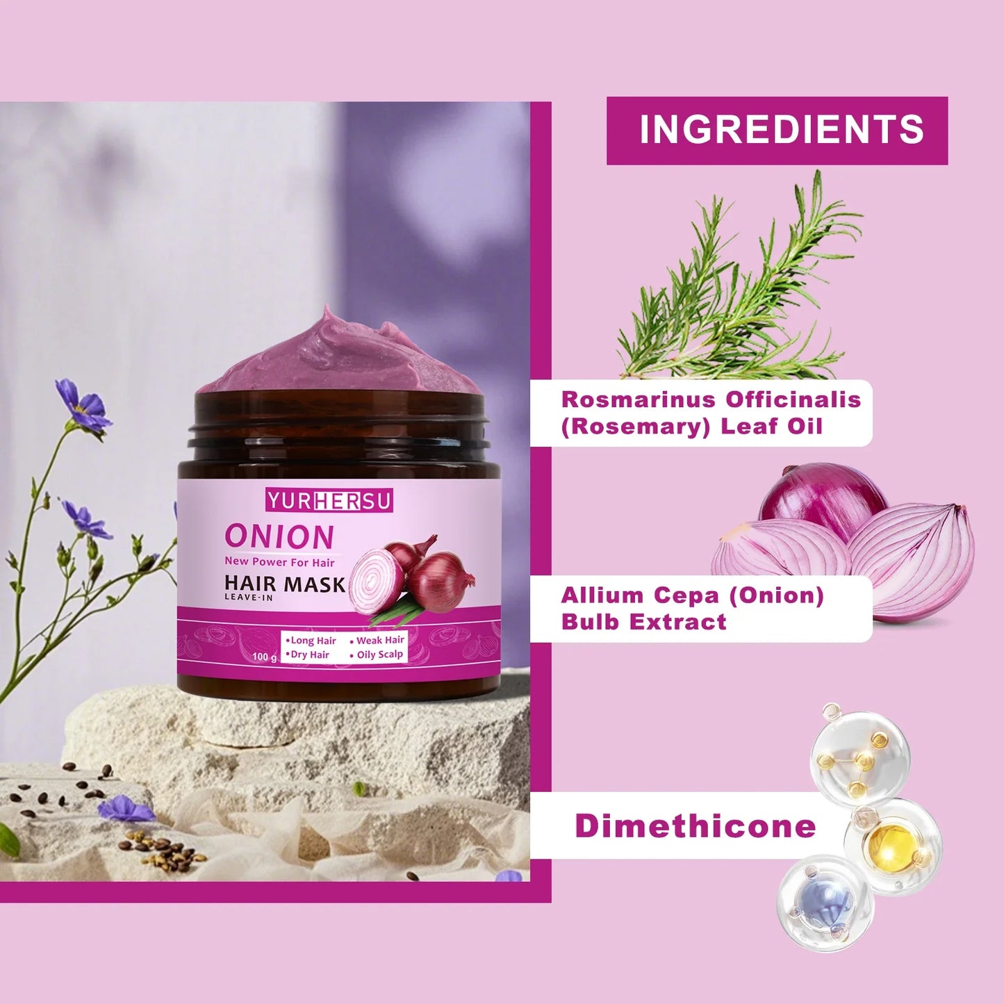 YURHERSU Onion Essence No-Rinse Hair Mask – 100g | All Hair