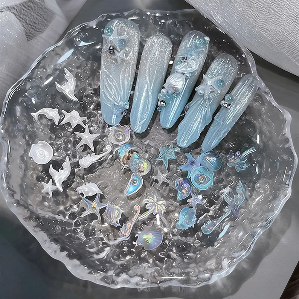 50pcs Ocean Series Nails Charms 3D Resin White Pearl Shell Star Dolphin Rhinestones Jewelry Flash Nail Art Decorations Accessory Peaceful Pleasures Health and Wellness