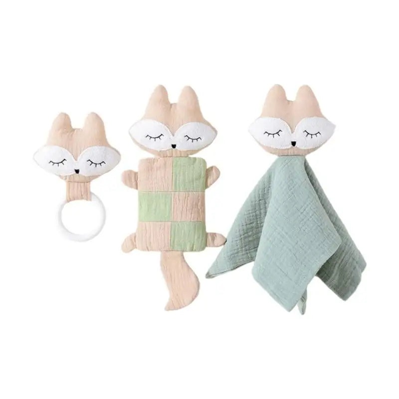 Baby Soothing Towel Set 3pcs | Cartoon Animal Comforting Blanket