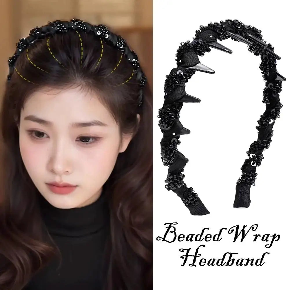 Women Beaded Wrap Headband Wash Face Toothed Non-slip Hair Hoops Headbands Hair Arrangement Fashion Headwear Peaceful Pleasures Health and Wellness
