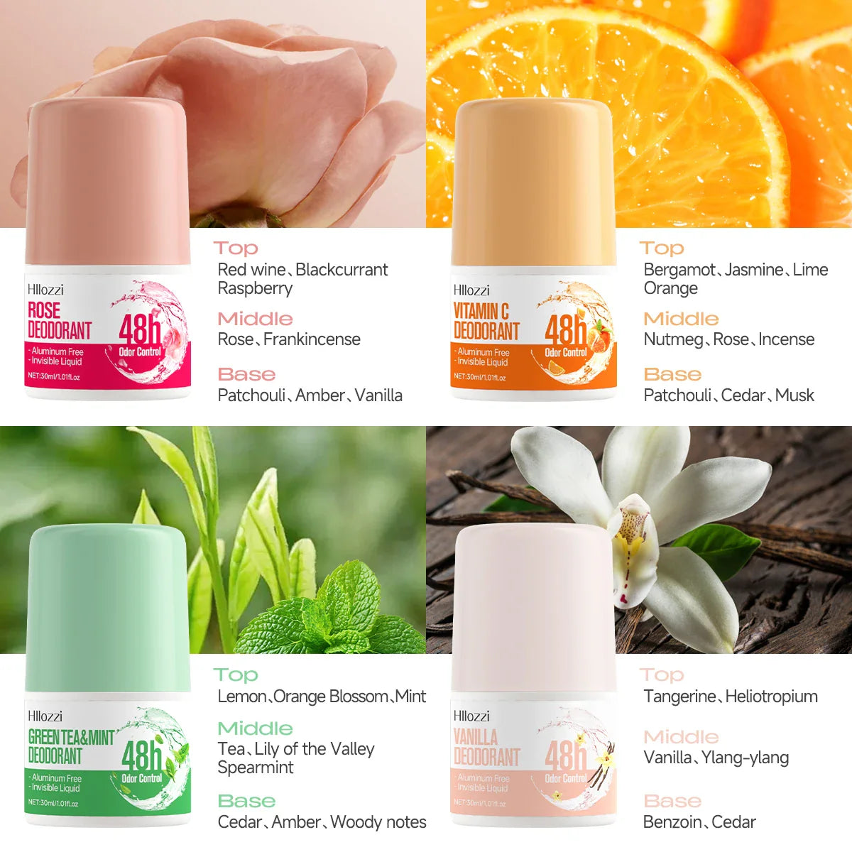48-Hour Roll-On Deodorant – Vitamin C, Rose & Green Tea