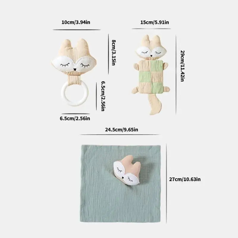 Baby Soothing Towel Set 3pcs | Cartoon Animal Comforting Blanket