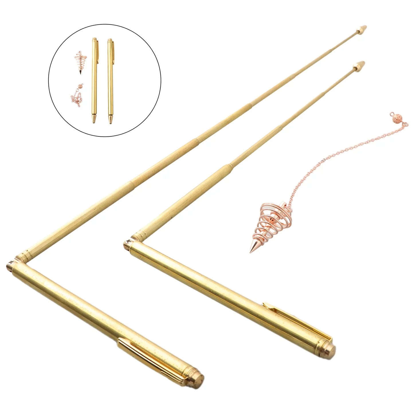 99.9% Copper Dowsing Rods & Pendulum Set – 3/4pcs