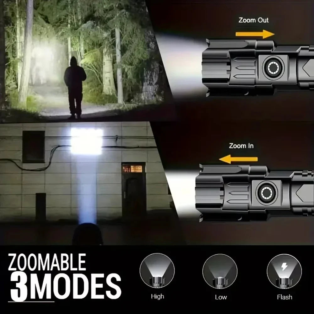 Rechargeable Zoomable LED Flashlight – Waterproof Tactical Torch