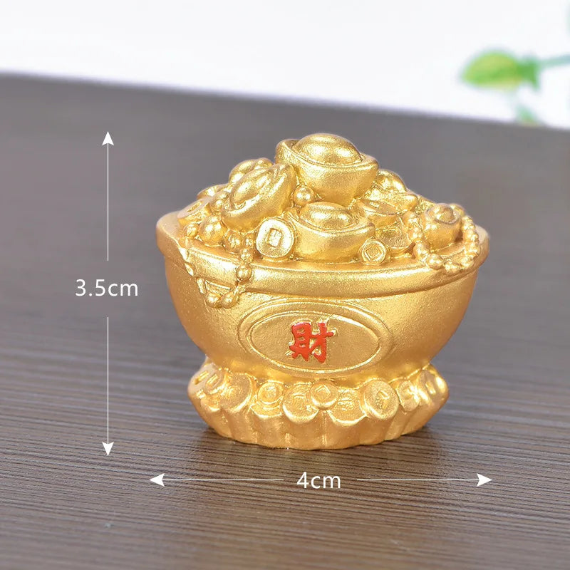 Feng Shui Auspicious Fa Cai Money Tree Gold Ingot Bag Lucky Fortune Spring Festival Mascot Desktop Ornament Car Home Decor Craft Peaceful Pleasures Health and Wellness 12