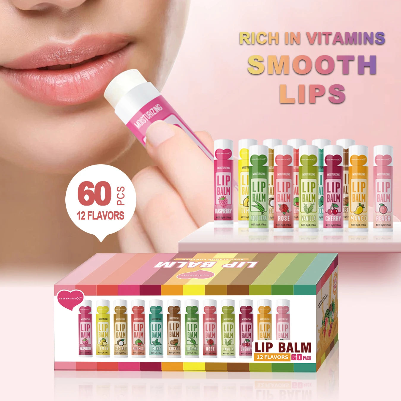60PCS Moisturizing Lip Balm set 5g Deep Moisturizing and brightening Lip Color Gift for holiday parties Peaceful Pleasures Health and Wellness