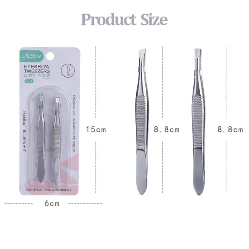 Professional Stainless Steel Eyebrow Tweezers Set – 2 Pcs