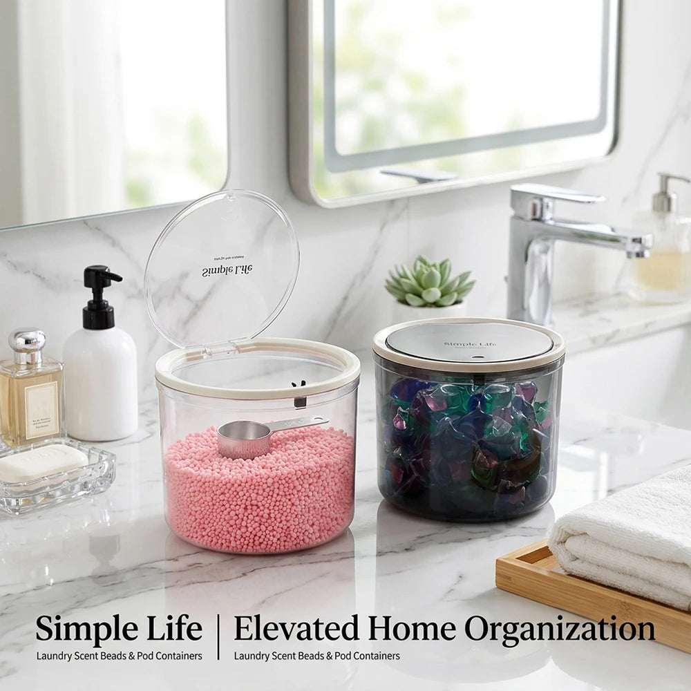 Acrylic Laundry Pod Container, Scent Booster & Dryer Sheet Holder with Lid – Laundry Room Organization Storage